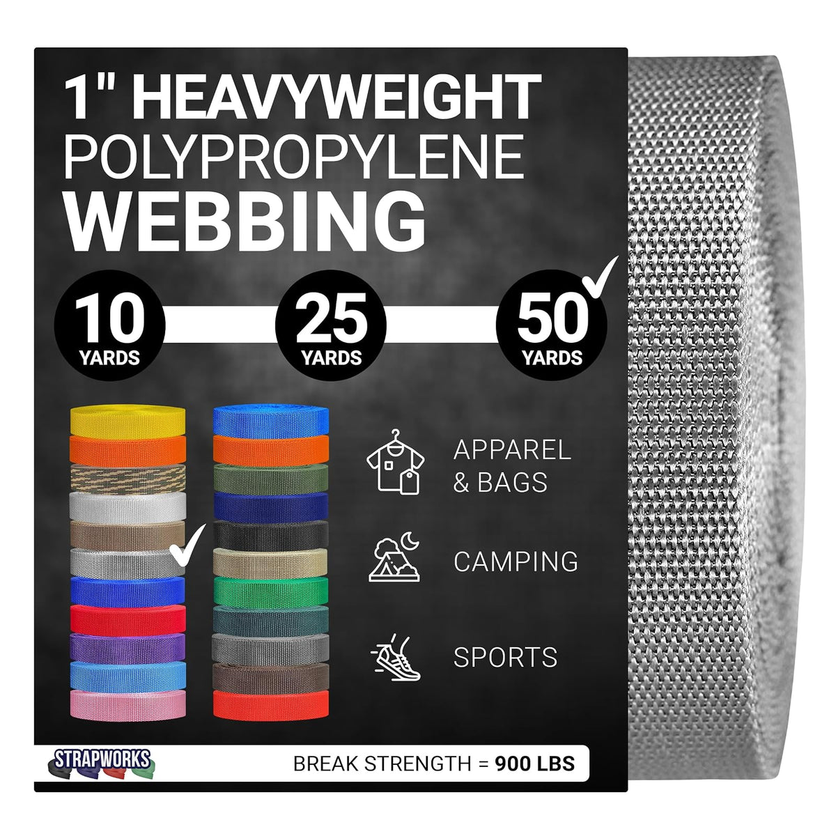 Strapworks Correa de Polipropileno de Alta Resistencia para Reparaciones - Gris plateado - 1" x 50 yard
