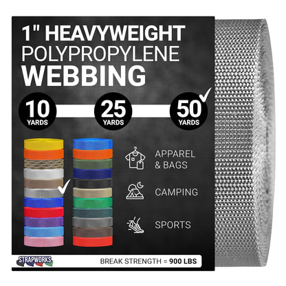 Strapworks Correa de Polipropileno de Alta Resistencia para Reparaciones - Gris plateado - 1" x 50 yard