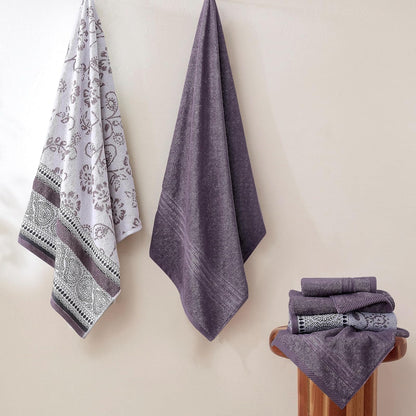 Modern Threads - Juego de 6 Piezas, 2 Toallas de baño, 2 Toallas de Mano, 2 paños de baño teñidos de Jacquard/Toallas sólidas, Ofelia orquídea