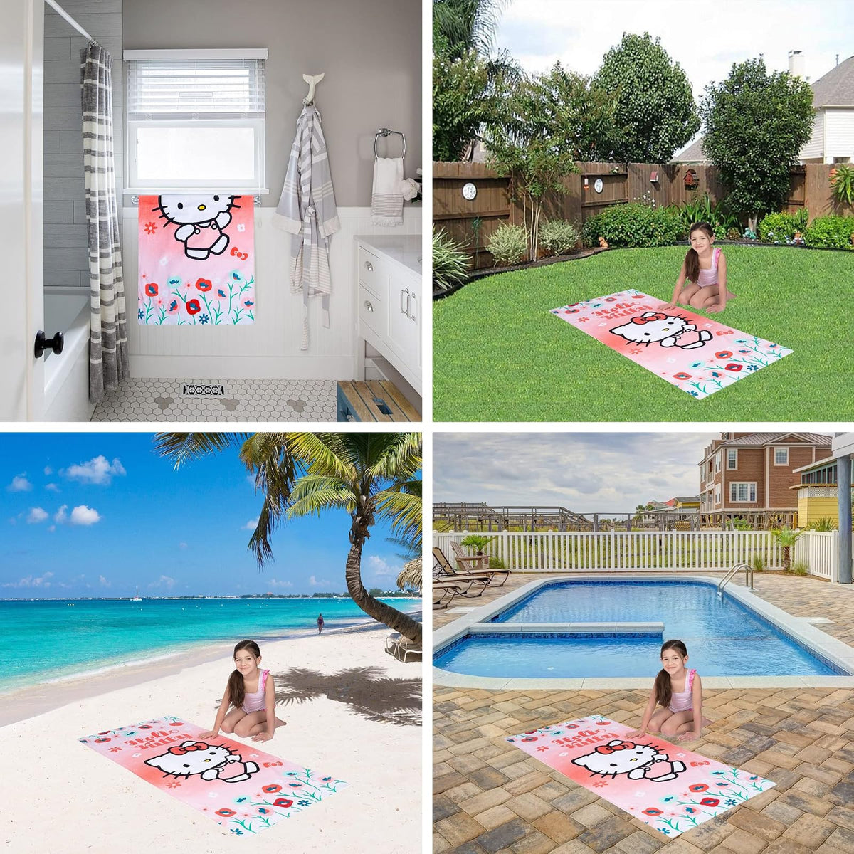 Franco Toalla de Playa de algodón súper Suave para niños, 58 x 28 Pulgadas, Hello Kitty