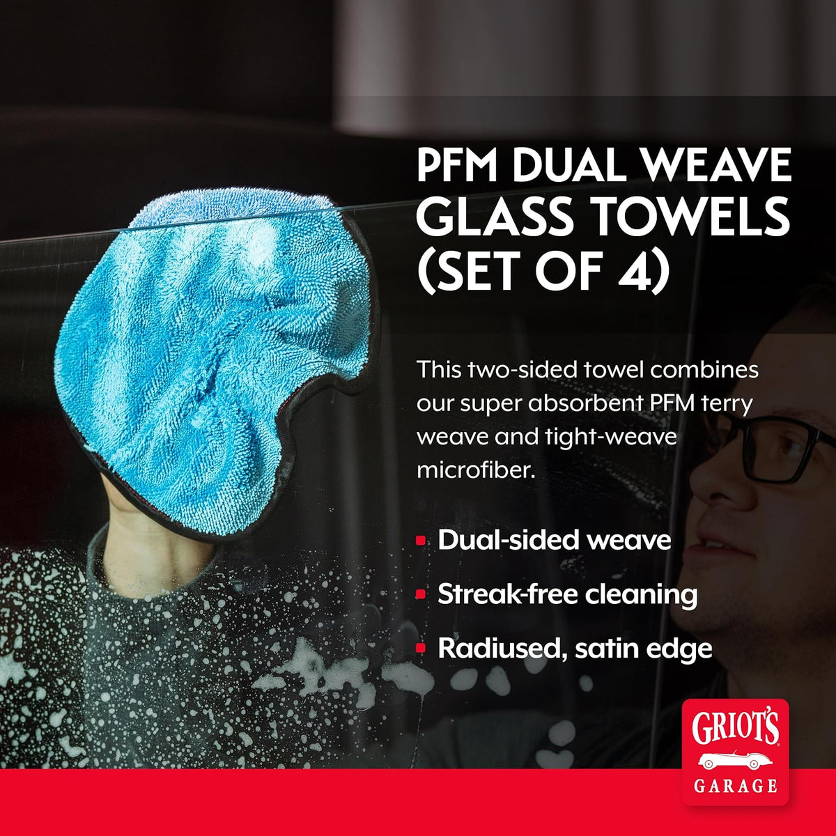 Griots Garage 55582 PFM Dual Weave Glass Towel, Set of 4