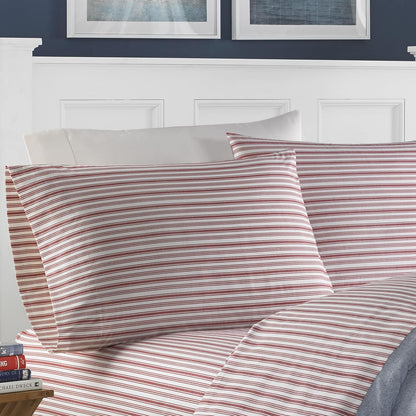 Nautica Juego de Sábanas de Percal 100% Algodón - Coleridge Stripe Red - Doble