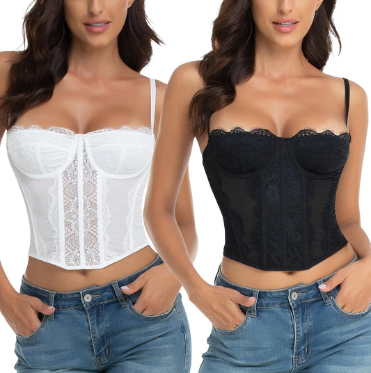 Raxnode - Corsé de encaje para mujer, playera sexy para salir de fiesta con hebilla