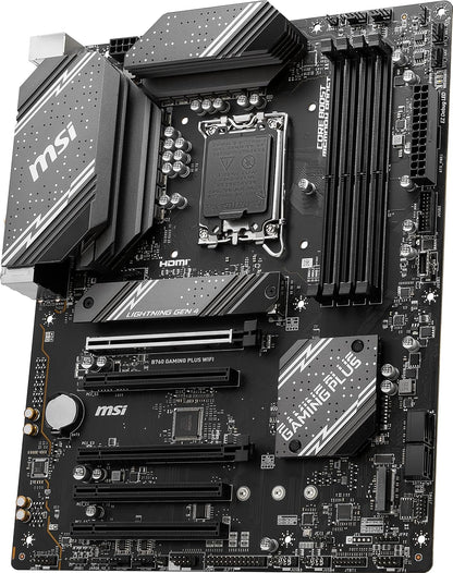 MSI B760 Gaming Plus - Placa Base WiFi para Juegos (soporta procesadores Intel de 12ª/13ª generación, LGA 1700, DDR5, PCIe 4.0, M.2, LAN de 2.5 Gbps, USB 3.2 Gen2, Wi-Fi 6E, ATX)