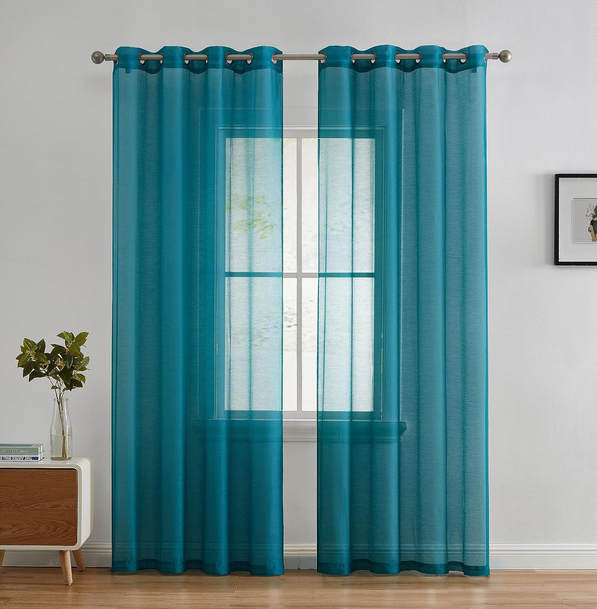 HLC.ME Cortina Semitransparente de Gasa, Juego de 2 Paneles - 137.2An x 213.4Al cm (2 Paneles) - Aqua Blue