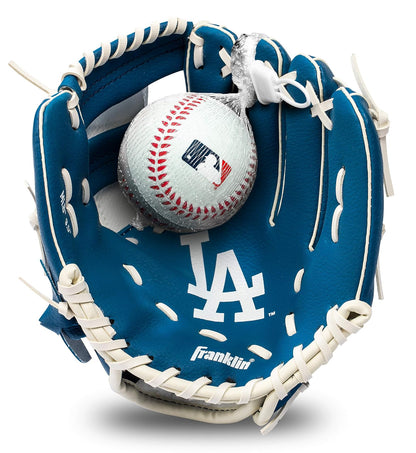 Franklin Sports MLB Set de Guante y Pelota de Teeball Infantil, 9.5 Pulg - Dodgers de Los Ángeles