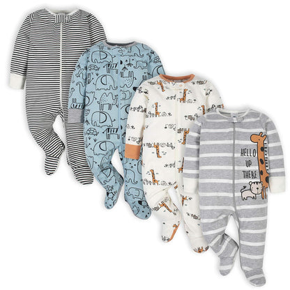 Gerber Paquete de 4 Mamelucos Sleep 'N Play para Bebé - Jungle - 6-9 Meses
