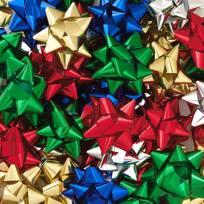 Hallmark - Surtido de regalo de 3 pulgadas (75 lazos: rojo, dorado, verde, plata, azul) para Navidad, Hanukkah, cumpleaños, regalos