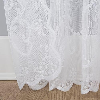 No. 918 Ariella - Panel de Cortina con Bolsillo para Barra de Encaje Floral, 58 x 63 Pulgadas, Color Blanco