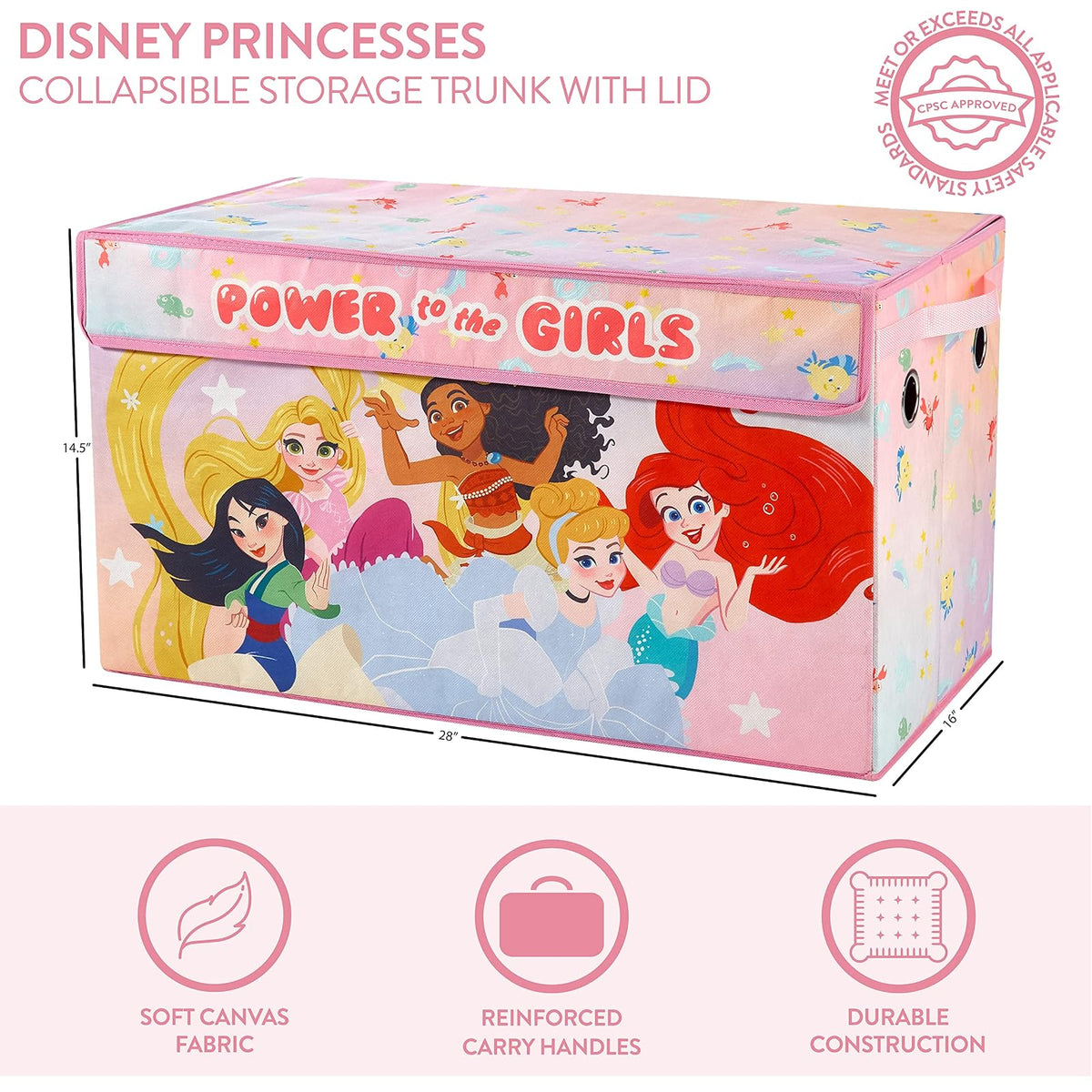 Idea Nuova Disney Princess - Maletero plegable de almacenamiento de juguetes con tapa, 28 pulgadas de ancho x 16 pulgadas de profundidad x 14.5 pulgadas de alto