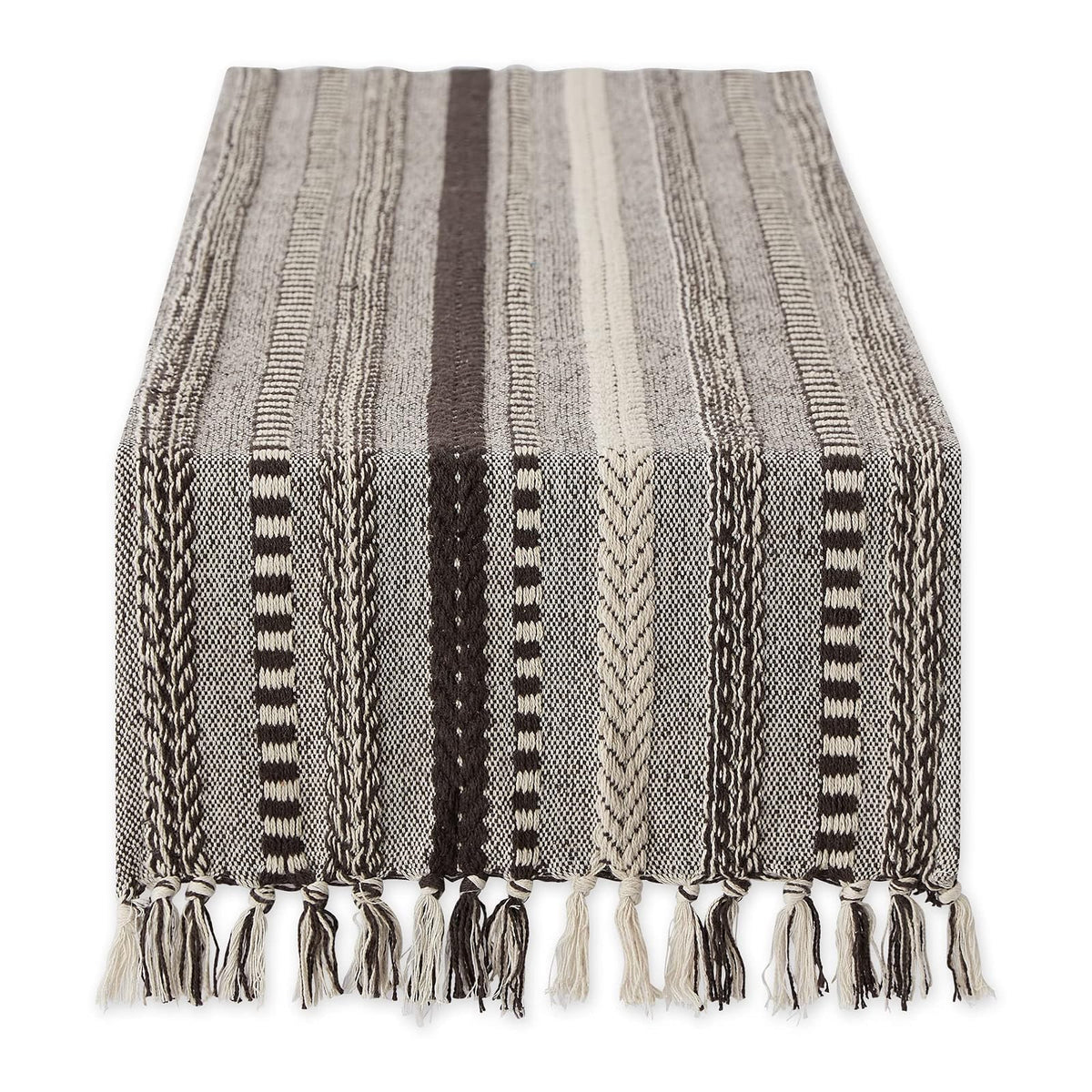 DII Farmhouse Camino de Mesa Trenzado a Rayas - 15x72" - Marrón Oscuro