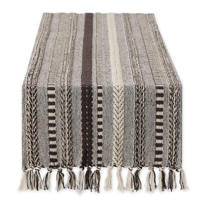 DII Farmhouse Camino de Mesa Trenzado a Rayas - 15x72" - Marrón Oscuro