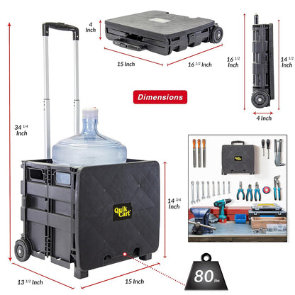 dbest products Quik Cart Sport – Carrito Plegable con Ruedas para Profesores, Cesta de Transporte de 36 kg de Capacidad, Fabricado en plástico Resistente, Negro, Compacto
