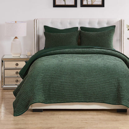 Greenland Home Velvet Crush - Juego de Colcha de Felpa Chenilla Texturizada, Edredón Acolchado, Ropa de Cama, 2 Piezas, Tamaño Individual, Bosque Verde