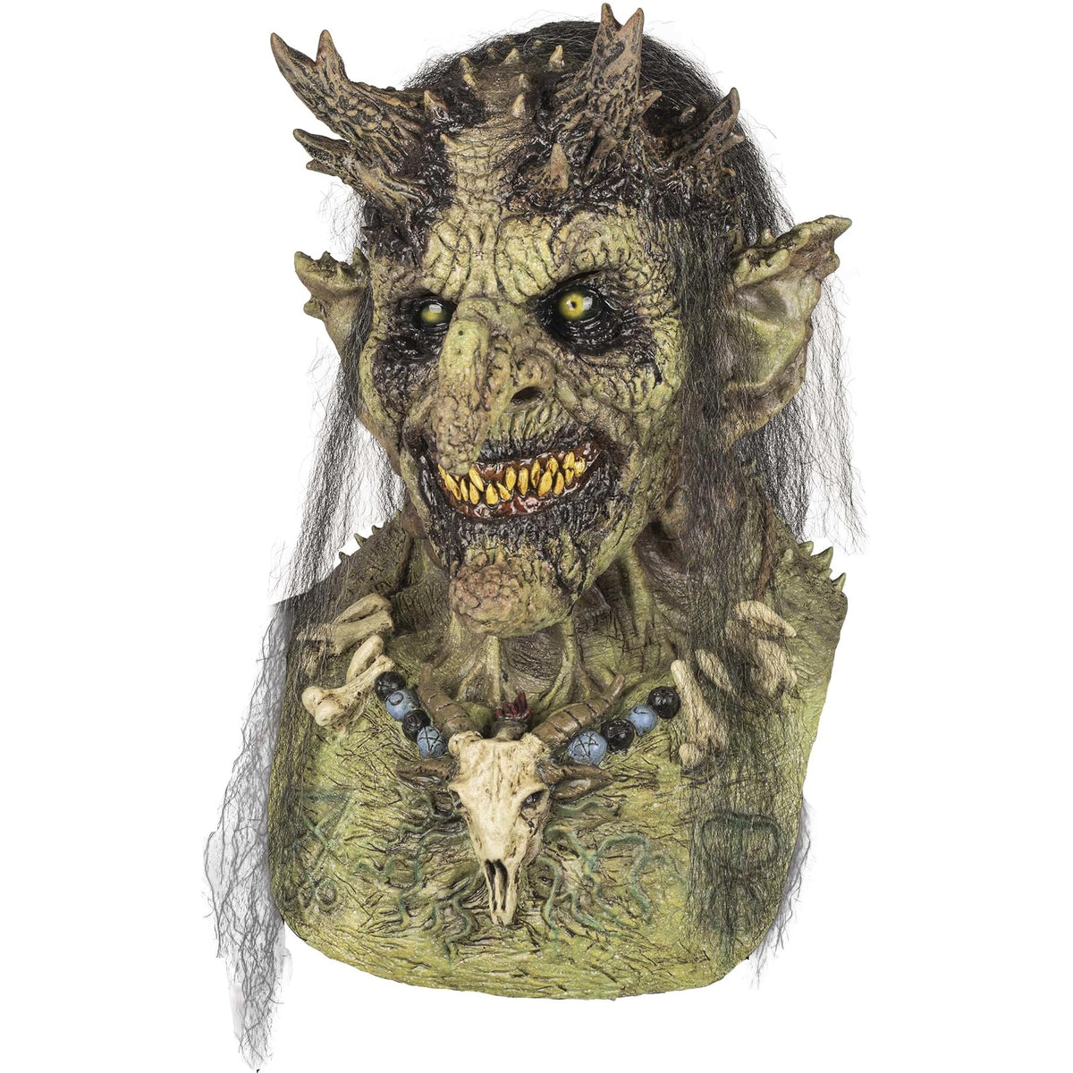 Ghoulish Productions Máscara De Látex Priestess of Hell, Accesorio Látex Cosplay Bruja Verde, Disfraz Aterrador para Halloween y Fiestas Temáticas, Cosplay Witch Guardiana, Diseño Artesanal Head Mask