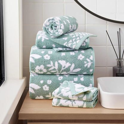 Lucky Brand Folk Floral Juego de 6 Toallas de baño – (2) Toallas de baño, (2) Toallas de Mano y (2) paños – Juego de Toallas de baño de Alta Calidad Verde Iceberg