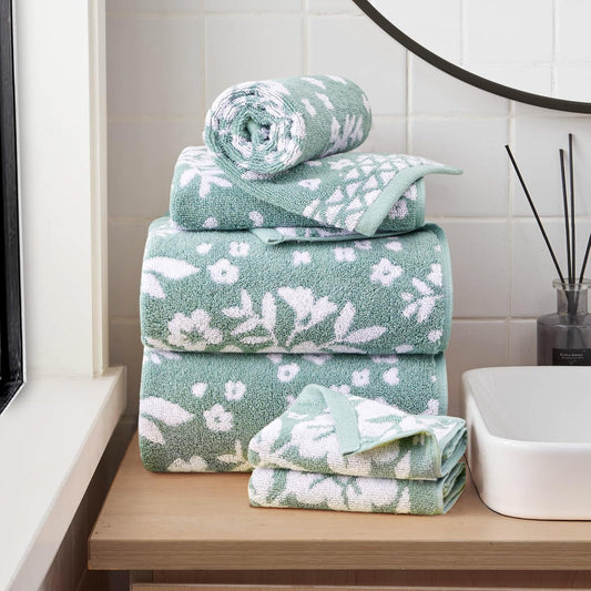 Lucky Brand Folk Floral Juego de 6 Toallas de baño – (2) Toallas de baño, (2) Toallas de Mano y (2) paños – Juego de Toallas de baño de Alta Calidad Verde Iceberg