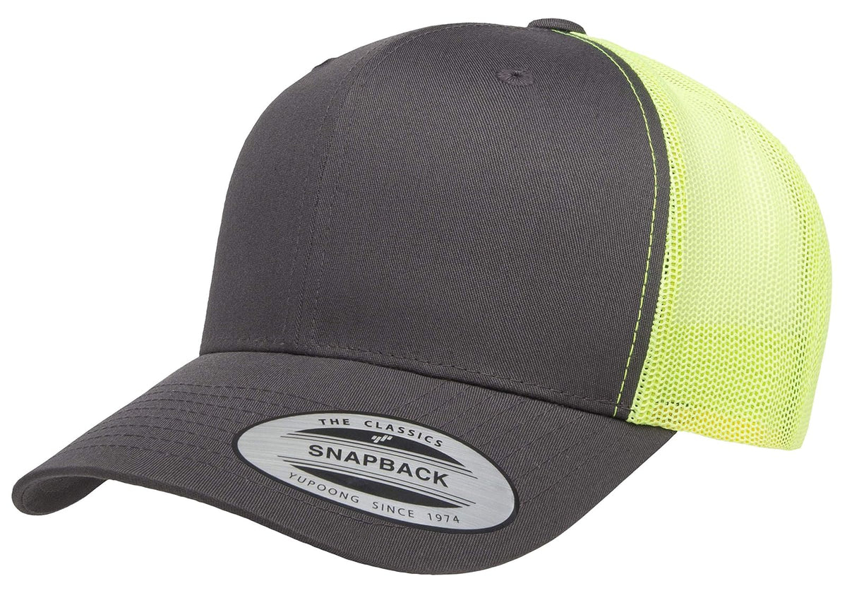 Yupoong Gorra de Camionero Retro. Sombrero para Unisex Adulto - Carbón - verde neón - Talla Única