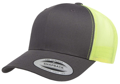 Yupoong Gorra de Camionero Retro. Sombrero para Unisex Adulto - Carbón - verde neón - Talla Única