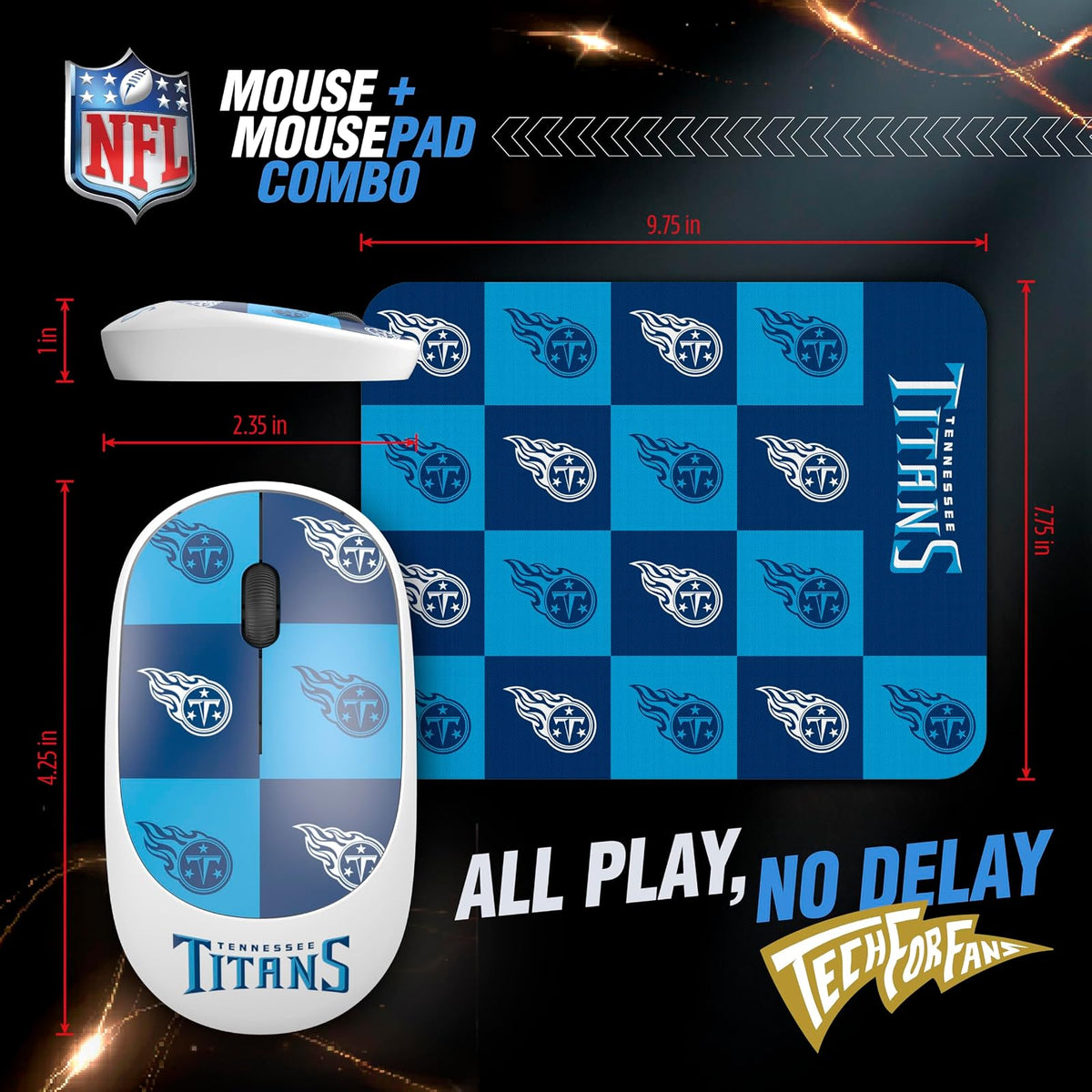 SOAR NFL - Alfombrilla inalámbrica para Mouse y Mouse, a Cuadros, Denver Broncos