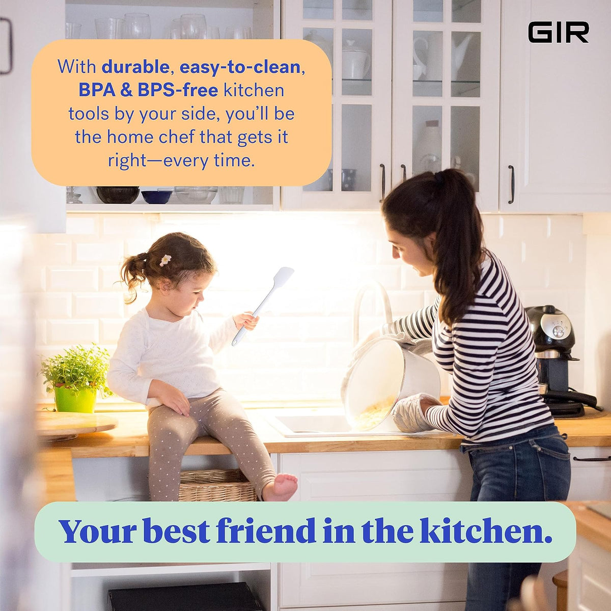 GIR: Get It Right - Juego de utensilios de silicona de 3 piezas, espátula, volteo y cuchara, antiadherente, resistente al calor, apto para lavaplatos, utensilios de cocina, suministros para hornear, última intervensión de BPA y BPS, blanco de estudio
