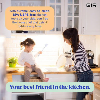 GIR: Get It Right - Juego de utensilios de silicona de 3 piezas, espátula, volteo y cuchara, antiadherente, resistente al calor, apto para lavaplatos, utensilios de cocina, suministros para hornear, última intervensión de BPA y BPS, blanco de estudio