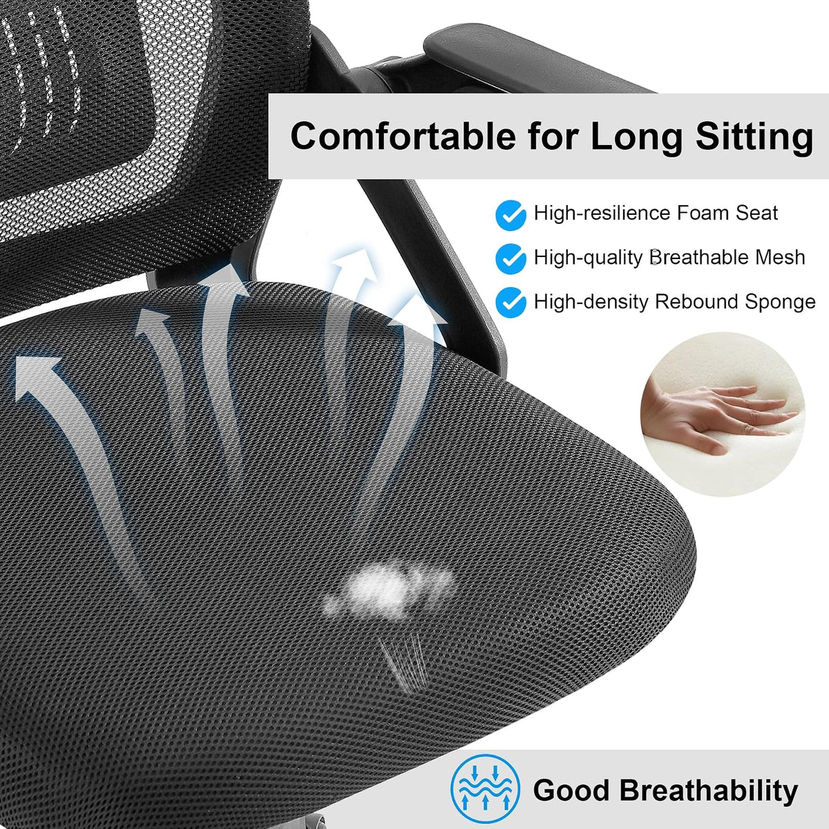 VECELO - Silla de Oficina ergonómica giratoria con Brazos Ajustables, Soporte Lumbar de Malla para Trabajo de computadora, Color Negro