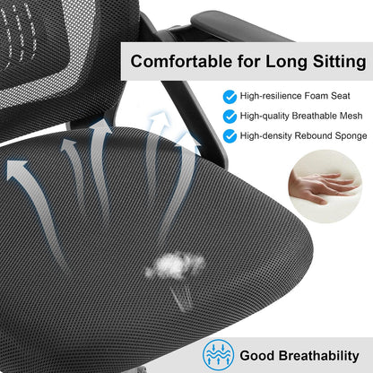 VECELO - Silla de Oficina ergonómica giratoria con Brazos Ajustables, Soporte Lumbar de Malla para Trabajo de computadora, Color Negro