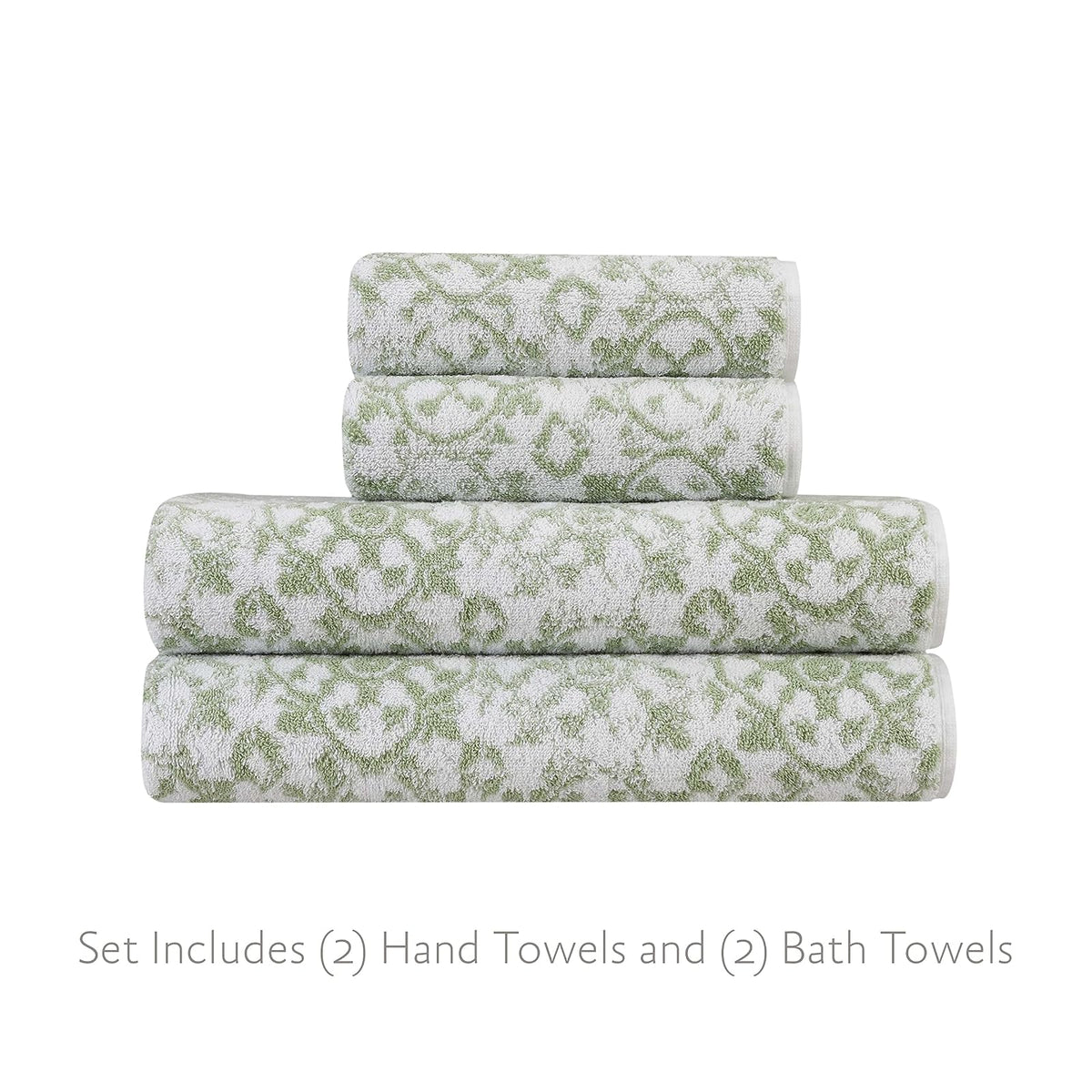 Jessica Simpson – Bath Towel 4 Piece Set | Aziza | Premium Bathroom Décor | Includes 2 Hand Towels and 2 Shower Towels | 100% Cotton & Machine Washable | Frosty Green