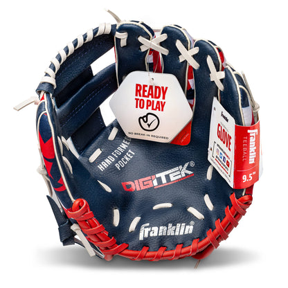 Franklin Sports 22858 Guantes de béisbol Unisex para Adolescentes de 9.5 Pulgadas, para niños, niñas, jóvenes, Azul Marino/Rojo, Talla 9.5 de EE. UU