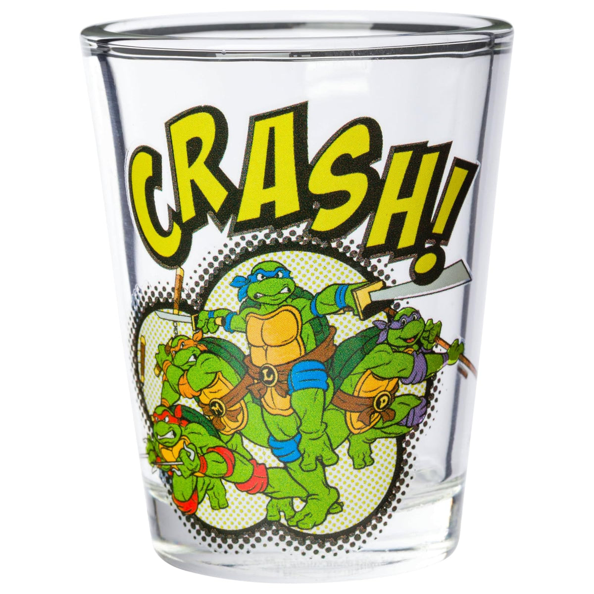 Silver Buffalo Teenage Mutant Ninja Turtles TMNT con Leonardo, Rapheal, Donatello y Miguel Ángel Juego de 4 mini vasos de 1.5 onzas