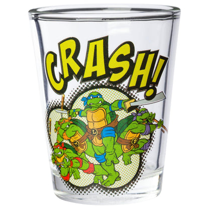Silver Buffalo Teenage Mutant Ninja Turtles TMNT con Leonardo, Rapheal, Donatello y Miguel Ángel Juego de 4 mini vasos de 1.5 onzas