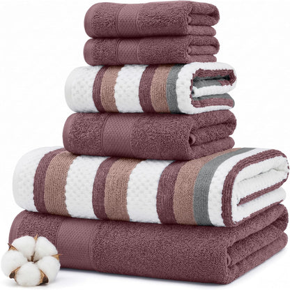 Modern Threads Pax - Juego de 6 Toallas Reversibles teñidas de Hilo Jacquard, Toallas de baño, Toallas de Mano y paños de baño, súper absorbentes y de Secado rápido, 100% algodón Peinado, Palisandro - Pequeño - Rosa