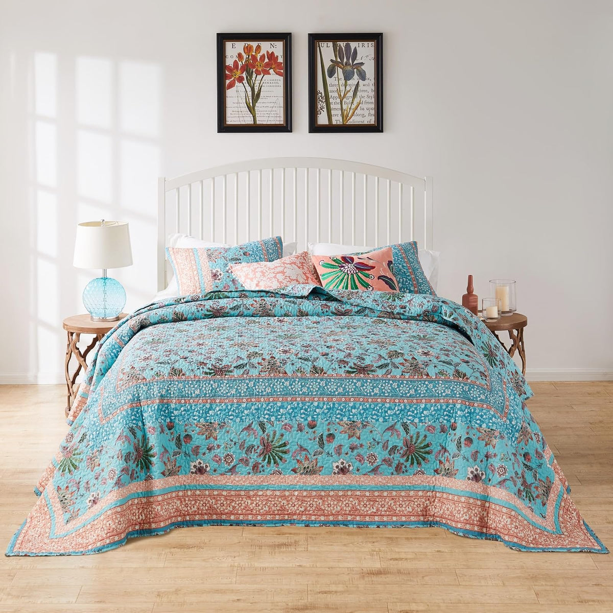 Greenland Home Audrey - Juego de Colcha, Edredón Acolchado, Ropa de Cama, 3 Piezas, Tamaño Jumbo Queen, Turquesa