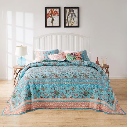 Greenland Home Audrey - Juego de Colcha, Edredón Acolchado, Ropa de Cama, 3 Piezas, Tamaño Jumbo Queen, Turquesa