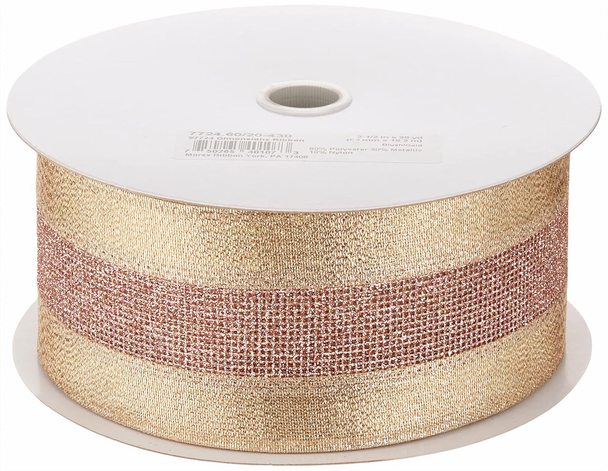 Morex Ribbon 7724.60/20-430 Dimensions Wired Ribbon Dimensions Ribbon, Blush/Gold,Blush,2-1/2" x 20 yd
