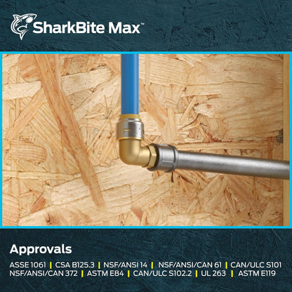 SharkBite Max 1/2 pulgadas x 1/2 pulgadas Codo adaptador macho de 90 grados, empuje para conectar accesorios de fontanería de latón, tubería PEX, cobre, CPVC, PE-RT, HDPE, UR280A