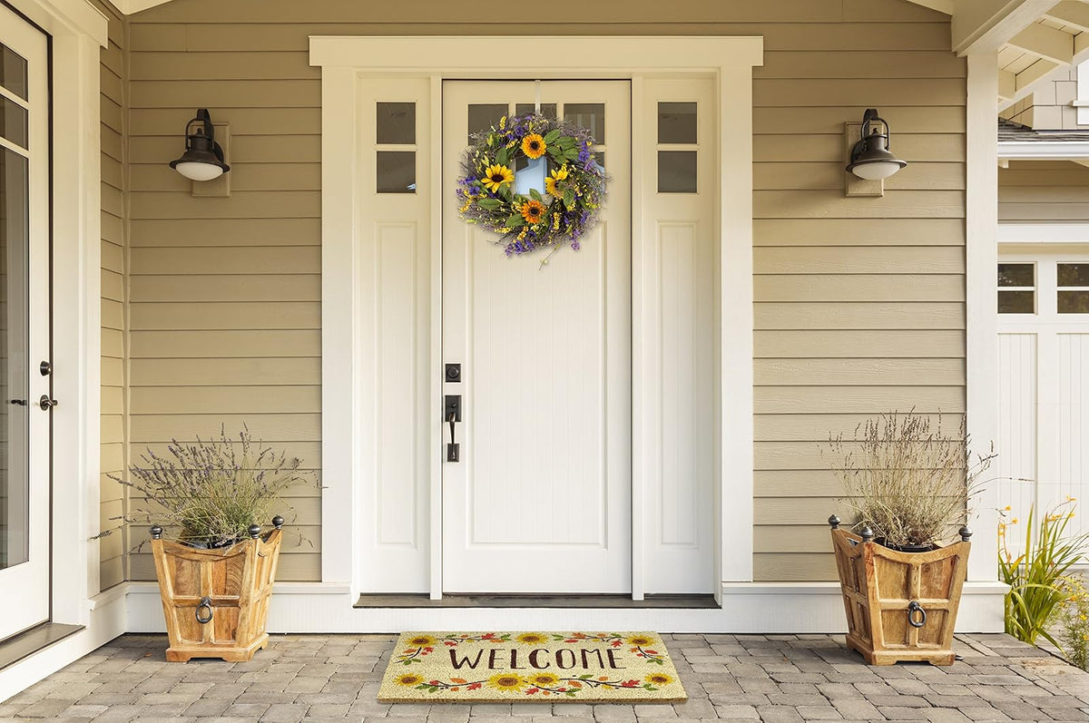 DII CAMZ37427 Corona Decorativa de Temporada Primavera/Verano, Puerta Delantera o decoración de Pared Interior, 55,8 cm de diámetro, Girasol