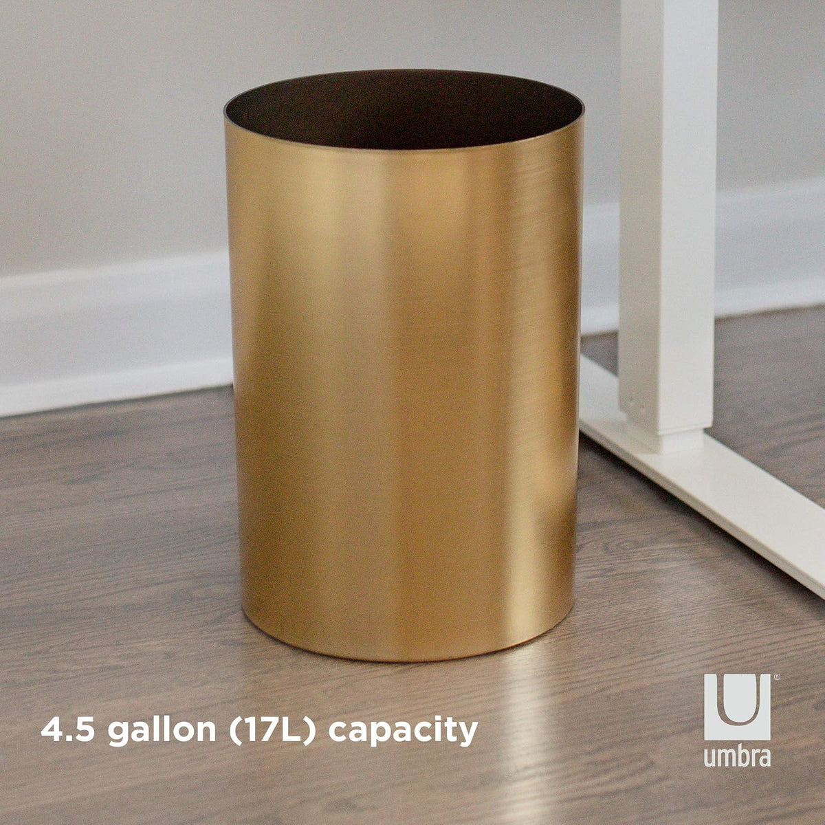 Umbra Metalla Bote de Basura Moderno de Metal con Tapa, Ideal para Oficina y Recámara, 17L, Dorado