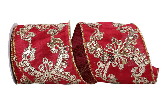 Reliant Ribbon Dubai Cinta de lentejuelas con borde de alambre, 10,1 cm x 12,7 m, color burdeos