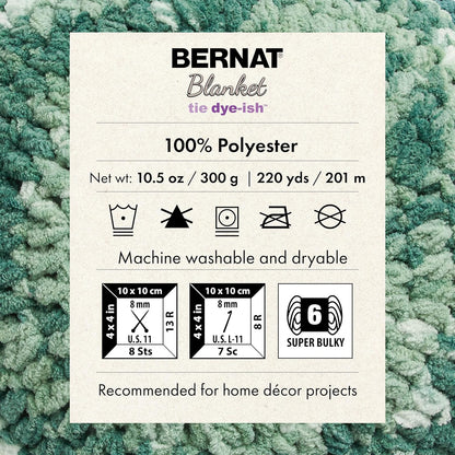Bernat Blanket Tie Dye-Ish Mossy Hills - 2 paquetes de 10.5 oz/300 g - Poliéster - #6 Super voluminoso - 220 yardas - tela y ganchillo