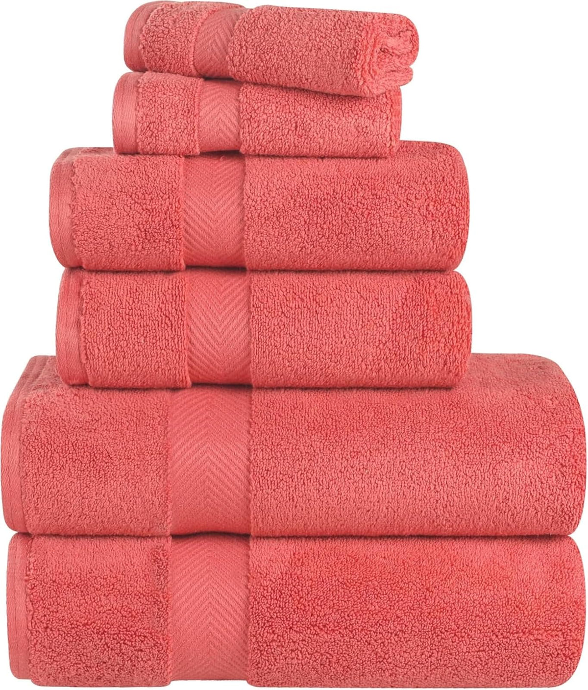 Superior ZT 6 PC Set CO 100% Zero Twist Cotton Super Soft and Absorbent 6 - Piece Towel Set, Coral
