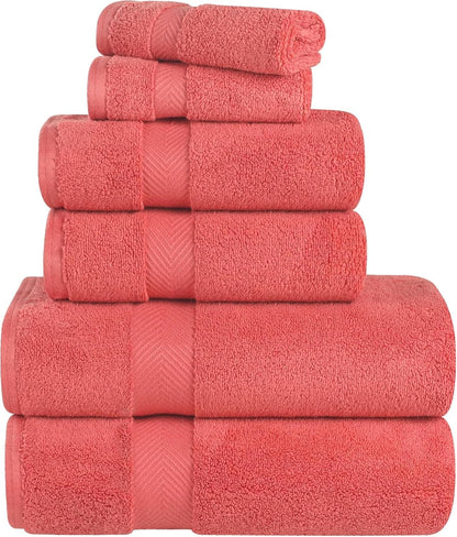 Superior ZT 6 PC Set CO 100% Zero Twist Cotton Super Soft and Absorbent 6 - Piece Towel Set, Coral