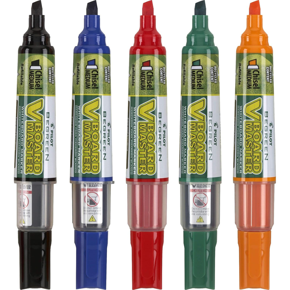 Pilot Vboard Master 43820, Marcadores para pizarrón blanco, estuche con 5 piezas de punta cincelada, colores negro, azul, rojo, verde y naranja