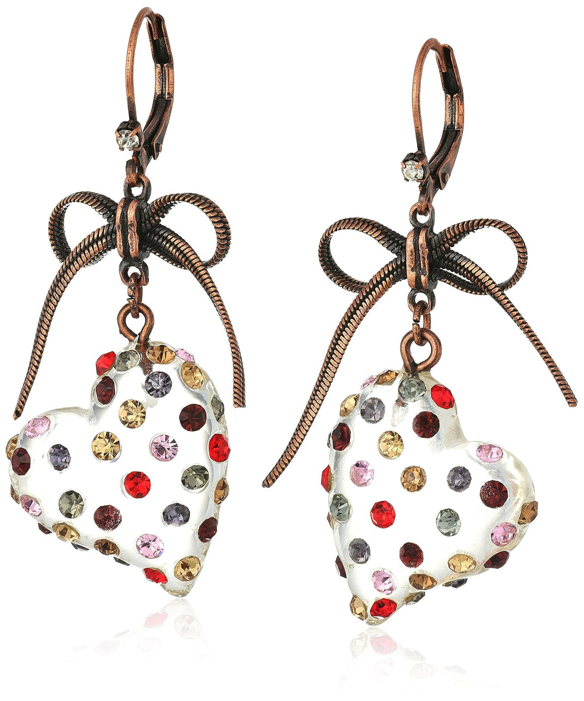 Betsey Johnson - arete colgantes con forma de corazón de Lucite