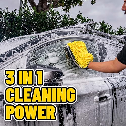 Chemical Guys Manopla de Lavado de Microfibra Premium de Tres direcciones, Ideal para Automóviles, Camiones, todoterrenos, vehículos recreativos y más, Amarillo