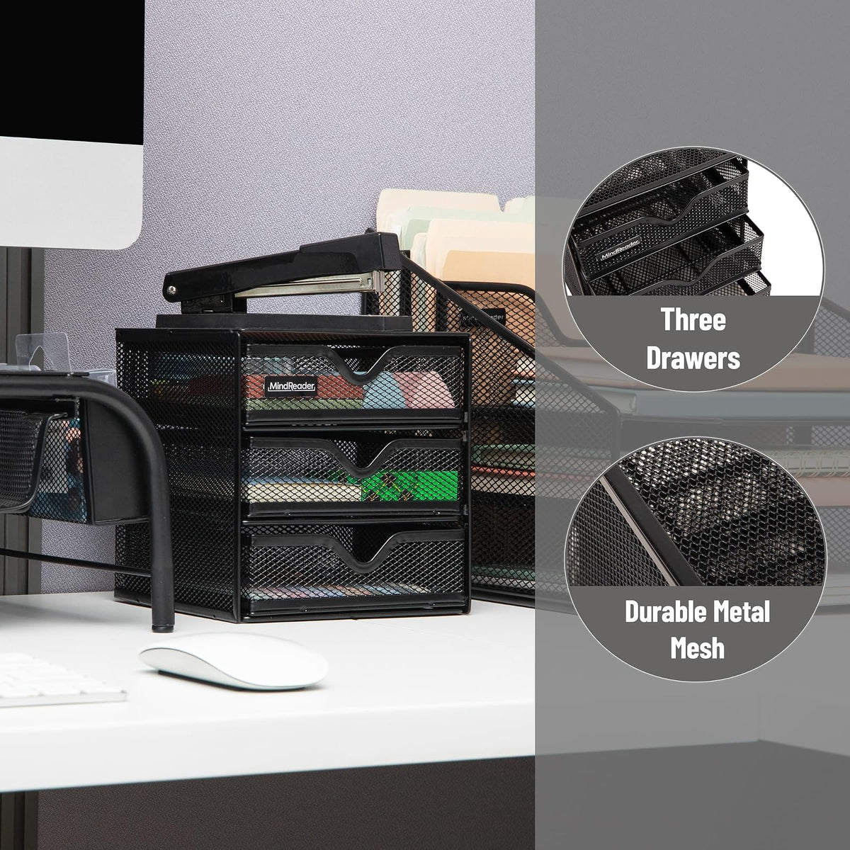Mind Reader Desktop Accessory Storage, Desk Supplies, Organizer, Office, Metal Mesh, 6.25"L x 6.5"W x 6.5"H, Black