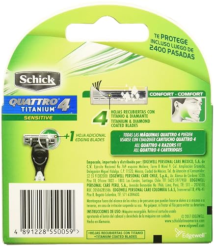 Schick Quattro Cartuchos para Rastrillos de Hombre 4 pzs