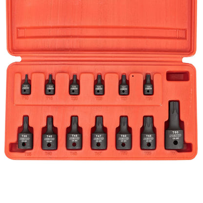 NEIKO 10281B - Juego de llaves de punta Torx de impacto de 1/4", 3/8" y 1/2", enchufes de estrella de 6 puntos, grado de impacto resistente Cr-Mo, T10 a T60 de alto impacto, juego de llaves mecánicas para automóviles y motocicletas de grado profesional