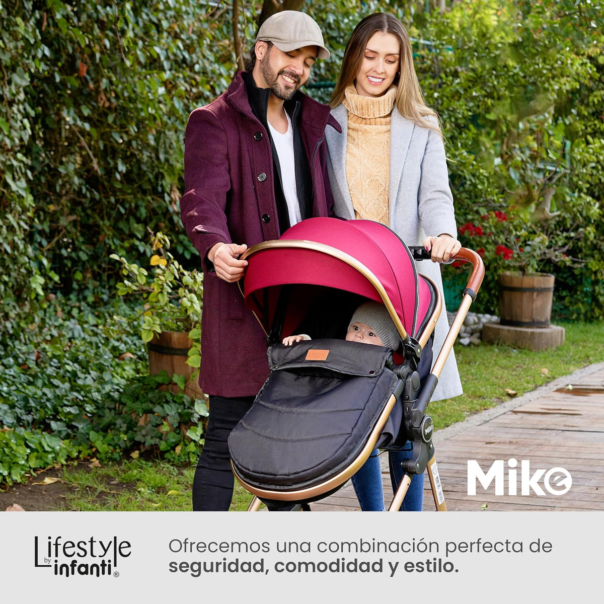 INFANTI | Carriola para Bebe MIKE | Carreola con Portabebé -Travel System con Asiento Reversible | Hasta 15 kg | Color Beige